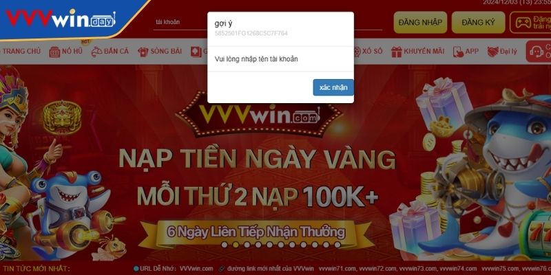 Kiểm tra và xác nhận đăng nhập VVVWIN